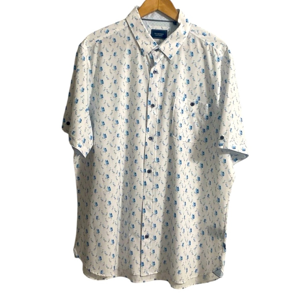 7 Diamonds Short Sleeve Button-down 4 way stretch shirt, XXL, Blue & white.
